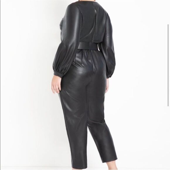 Eloquii Faux Leather Jumpsuit Size 14 Black - Picture 5 of 12